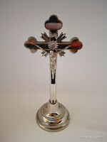 Fém asztali kereszt, feszület, 21 cm