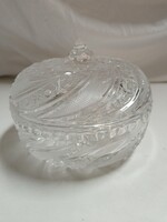 Nagy méretű, ólom kristály fedeles bonbonier, cukortartó, ékszertartó - 14 x 11 cm