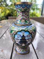 Gyönyörű tűzzománc rekesz zomànc kézifestett Keleti Kínai vàza szép àllapotban