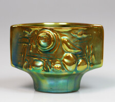 Zsolnay eozin mázas madaras váza, kaspó