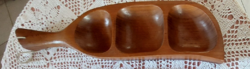 Retro,vintage 3 rekeszes teakfa asztali tálaló,kínáló tálca fogóval,akasztási lehetőséggel/ 43x 9 cm