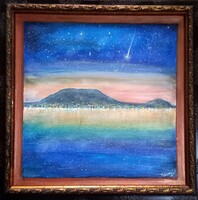 Prima díjas művésztől. Augusztusi Balaton 40x40 cm -es, tanúsítvánnyal Károlyfi Zsófia (1952-)