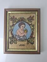 Festett Jèzus üvegkép szentkép JESUS 12.5 x 15.5 cm
