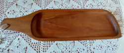 Retro ,vintage teakfa asztali tálaló,kínáló tálca fogóval,akasztási lehetőséggel/ 46 x 12 cm