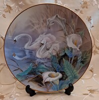 Hattyú madaras porcelán tányér, Lena Liu dísztányér (M5788)