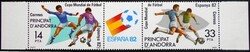 SPA155-6csz / Spanyol Andorra 1982 Labdarúgó VB bélyegcsík postatiszta ívszéllel