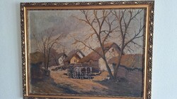 Németh György , Tanyasi ház  olaj