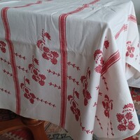 Erdélyi szőttes len terítő keresztszemes hímzéssel + futó
