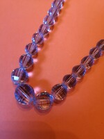 Antik fazettált világoskék kristály üveg gyöngyös  nyaklánc 48cm csavaros zárral 30-40es évek