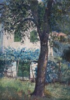 Tihanyi János Lajos (1892-1957): Falusi udvar,olaj vászon, J.b.l 57x76cm