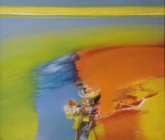 Leitner Sándor (1946-): Lány a vízparton, olaj farost, J.h. 80x60cm