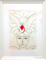 Prima díjas művésztől tanúsítvánnyal. 3 különleges rajz keretezve. Károlyfi Zsófia (1952)