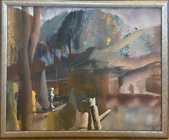 Eigel István (1922-2000): Cap-Martin, olaj farost J.j.l. 80x60cm (1975)