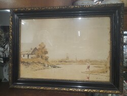 Régi Z. Zalán E. Akvarell Libapásztor Lány Életkép Festmény,Korabeli Hibátlan Keretében.32 x 49 cm