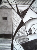 Tóth Julianna Házak    saját alkotás, szén, karton, 50x35