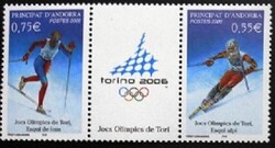 FA643-4c / Francia Andorra 2006 Téli Olmpoia bélyegsor postatiszta hármascsík