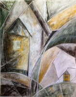 Tóth Julianna  Házak dombok között    saját alkotás, pasztell, karton, 50x35