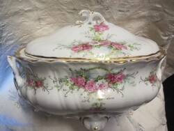 PLS  - Vienna osztrák porcelán leveses tál, virágmintás dekorral