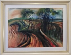 RÉTI ZOLTÁN (1923-2018) DŰLŐ ÚT (1998; 52x71cm)