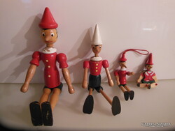 PINOKKIÓ - 4 db - ALKUKÉPES - FA - 32 cm - 26 cm - 16 cm - 12 cm  - OLASZ -  EREDETI - HIBÁTLAN