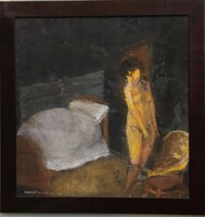 Kovács Tamás Vilmos (1953-): Este, olaj, farost, J.bl.l. 50x50cm (1981)