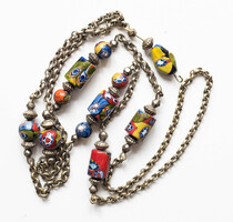 Vintage muránói stílusú üveg nyaklánc - millefiori - retro mid-century modern gyöngysor, nyakék