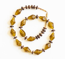 Retro nyaklánc kraklé/ fátyolüveg szemekkel - belül repesztett üveg gyöngyökkel - choker nyakék