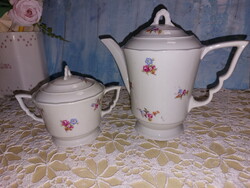 Zsolnay manófüles porcelán szép virágos kávés kiöntő és cukortartó