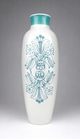 1X654 Türkiz színű népi virágmotívumos Hollóházi porcelán váza 25.5 cm