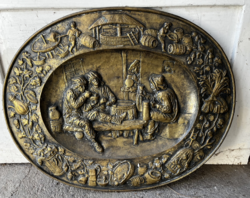 Réz domborműves dísztál, fali dísz 57x47 cm