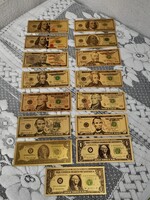 15 db 24K arannyal bevont Amerikai Dollárok