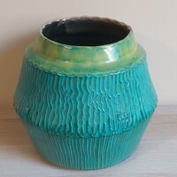 Retro Tűrkíz kerámia váza,  kaspó
