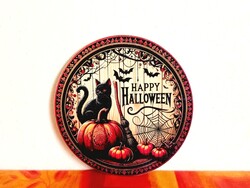 Őszi ajtódísz, Halloween dísz fekete cica, tök, denevér motívummal, fali dekoráció