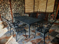 Prémium minőségű étkező kerti bútor alumínium asztal + 6 karfás szék