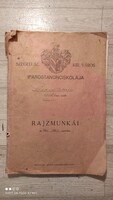 Kopasz István Szeged 1928 - ból rajz mappa bútoros függönyös szecessziós rajzok nagy mappában