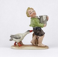 1X667 Régi Bertram porcelán figura kisfiú libával 10.8 cm