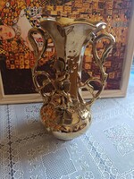 Porcelan arany festésű dúsan díszített rózsás dekorral