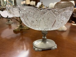  Csiszolt kristály dísztál ón talpon – klasszikus Bohemia stílusban