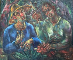 Bakányi Gyula (1955-) Kettős arckép, olaj vászon J.j.l. 110x93cm