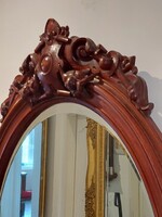 Ovális hatalmas faragott fazettázott tükör kerettel 126 x 96 cm