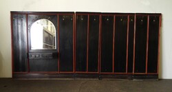 1X561 Antik nagyméretű, négy elemes, fekete tükrös, Kozma Lajos előszoba fal, fogas 445 cm