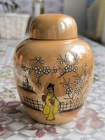 Kínai porcelán urna, fedeles váza, fűszertartó 13 cm eladó!