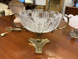 Convex Italy – csiszolt kristály dísztál bronz talpon