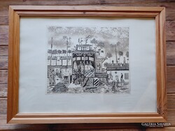 Szunyoghy András "Színház" rézkarc, 28 x 34 cm