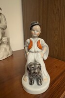 Herendi porcelán fiú puli kutyával