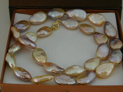 14 K Arany Gyönyörű Gyöngy Nyaklánc, Nagy 15 x11 mm-es Gyöngyökkel