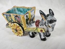 Olasz kézműves kerámia csacsi szekérrel