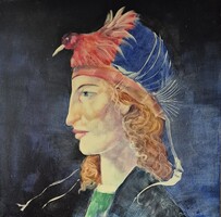 Szász Endre misztikus, figurális stílusában készült, olajfestmény csomag, 45x45 cm