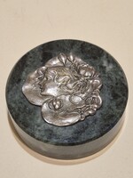 Levélnehezék szecessziós ezüst női fej rátéttel