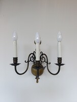 Antik falikar bronz 1 darab 3 karú patinás flamand fali lámpa + 3 új izzó 910 5555